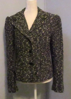 Chaqueta Blazer Newport News Tejida Negra/Marfil Manga Larga Forrada 3 Botones - Talla 14 Foto 1 de 4