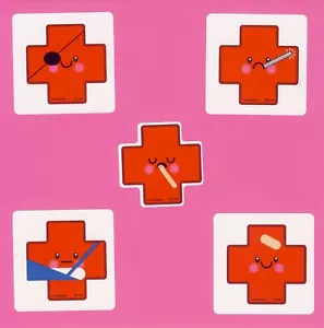 10 medizinische Kreuz Emoji geformte Aufkleber - Belohnungen - Augenklappe, Pflaster, Schlinge - Bild 1 von 1