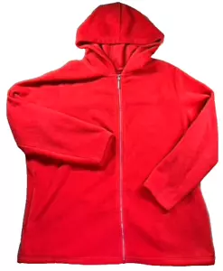 Quacker Factory Hoodie 1X Red Plush Fleece Rhinestone Studded Zipper Pockets - Picture 1 of 11