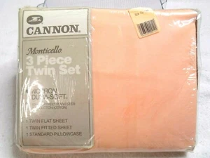 Vintage Cannon Monticello No Iron 3 Pc Twin Set Dura-Soft Solid Peach New in pkg - Picture 1 of 7