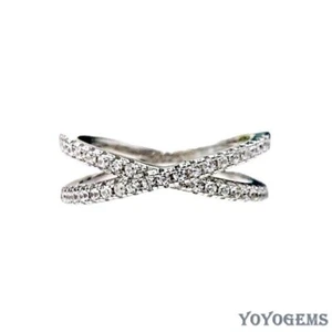 1 CT Round Cut Moissanite Criss Cross Eternity Wedding Band Solid 14K White Gold - Picture 1 of 14
