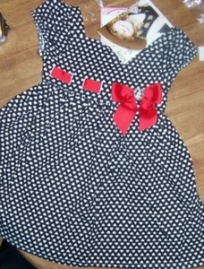 Dress Set Black w Tiny White Heart Print Jenny & Me size 6X New - Picture 1 of 2