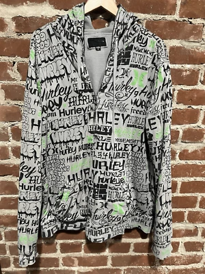 Sudadera con capucha vintage Y2K Hurley cremallera completa AOP gris verde 2XL Foto 1 de 3