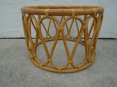 Bamboo Base Ottoman Table Footrest Stool Hollywood Regency Rattan Palm Beach - Image 1 of 4