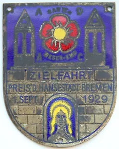 Premio Germania della città anseatica di Brema targa smaltata bronzo 1929 - Foto 1 di 4