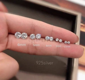 100% Real 14ct Gold On 925 Sterling Silver Cubic Zircon Tiny Clear Stud Earrings - Picture 1 of 42