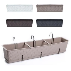 Balkonkasten Blumenkasten Blumentopf Rattan Design Geländer Aufhängung 600-900mm - Bild 1 von 13