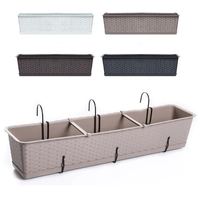 Balkonkasten Blumenkasten Blumentopf Rattan Design Geländer Aufhängung 600-900mm - Bild 1 von 1