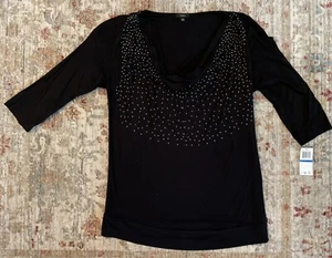 NEW!!! k&c Black Dressy Top Studded Cowlneck Stretchy Knit 3/4 -Sleeve XL NWT - Picture 1 of 5