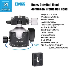 ARTCISE 46mm Low Profile Tripod Head 360 Degree Panoramic Ball Head W/ QR Plate - Picture 1 of 11