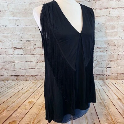 Banana Republic Womens Fringe Sleeveless Top Stretch Size XS Black - Image 1 of 4