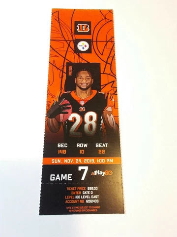 2019 Cincinnati Bengals Pittsburgh Steelers NFL Football Full Ticket Stub Cover