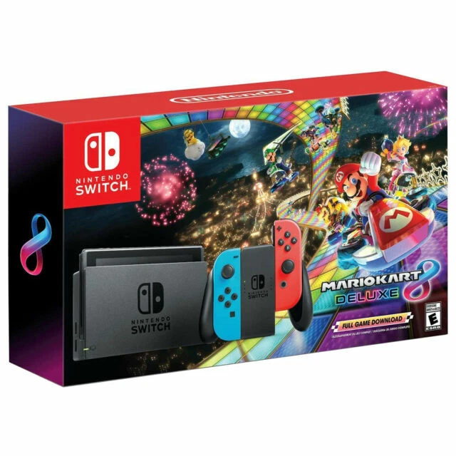 New Nintendo Switch with Blue and Red Joy-Con Controllers  Mario Kart 8 Bundle - Image 1 of 1