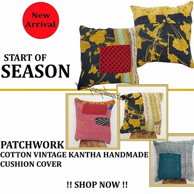 Handmade cotton patchwork vintage kantha cushion cover new arrival 2 Piece set - Image 1 of 4