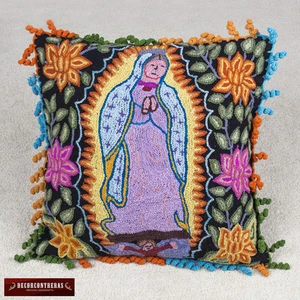 Peruvian Embroidered Pillow 100% Sheep Wool - Black Cushion cover 18" Home Decor - Picture 1 of 4