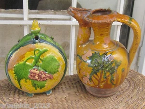 Lot of VERY RARE Antique OTTOMAN EMPIRE Ceramics Glazed POTTERY PITCHER &CANTEEN - Picture 1 of 11