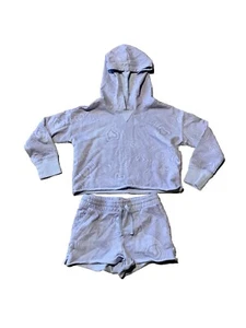 OshKosh B’Gosh Sweatshirt Shorts Set Youth Girls Size 7 Blue Lavender VGUC Heart - Picture 1 of 17