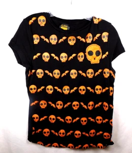 Camiseta negra para mujer Lite Wear con murciélagos y calaveras con estampado naranja talla L - Imagen 1 de 3