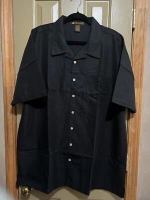 Harriton Men's Pocket Short Sleeve Barbados Textured Camp Shirt M560 2XL Black - Image 1 of 3