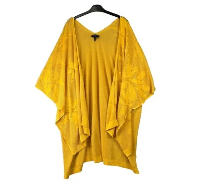 Lane Bryant Size 22/28 Yellow Knit Crochet Cover Up Duster Kimono Open Front Flo - Image 1 of 4