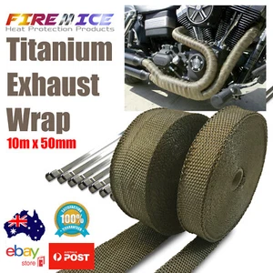 Exhaust Wrap Motorbike Motorcycle Bike Titanium 10m x 50mm Harley Heat Wrap - Picture 1 of 7