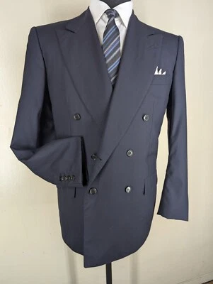 Blazer Kiton Hecho en Italia Doble Pecho Azul Sólido Lana - Sin Pantalones - EE. UU. Talla 44 R Foto 1 de 4