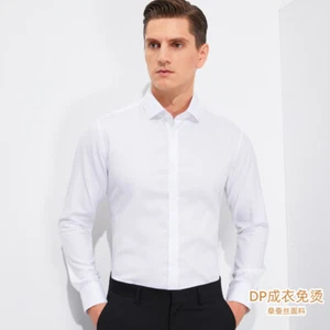 Mens Cotton Silk Blend Long Sleeve Button Up Shirts Formal Business Striped Tops - Picture 1 of 30