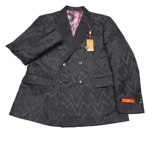 $295 Tallia Black Metallic Chevron Double Breasted Formal Jacket Mens Size 38S - Picture 1 of 10