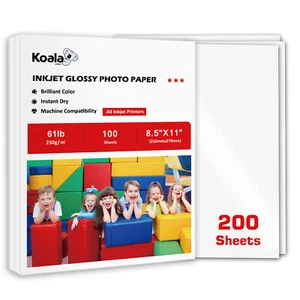 200 Hojas Koala Premium Inyección de Tinta Papel Fotográfico Brillante 8.5x11 Fotografía 230g 61lb - Imagen 1 de 6