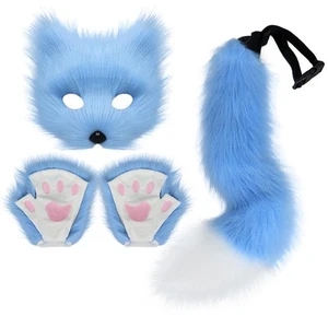 Faux Fur Cat Fox Mask Tail and Paw Set, Wolf Furry Suit Plush Therian Accesso... - Picture 1 of 7