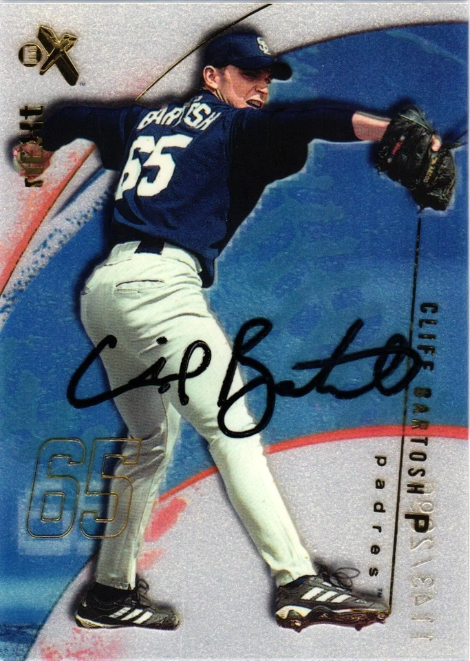 #106 Cliff Bartosh Signed 2002 E-X MLB baseball Card Auto Padres RC /2999 - Image 1 of 2