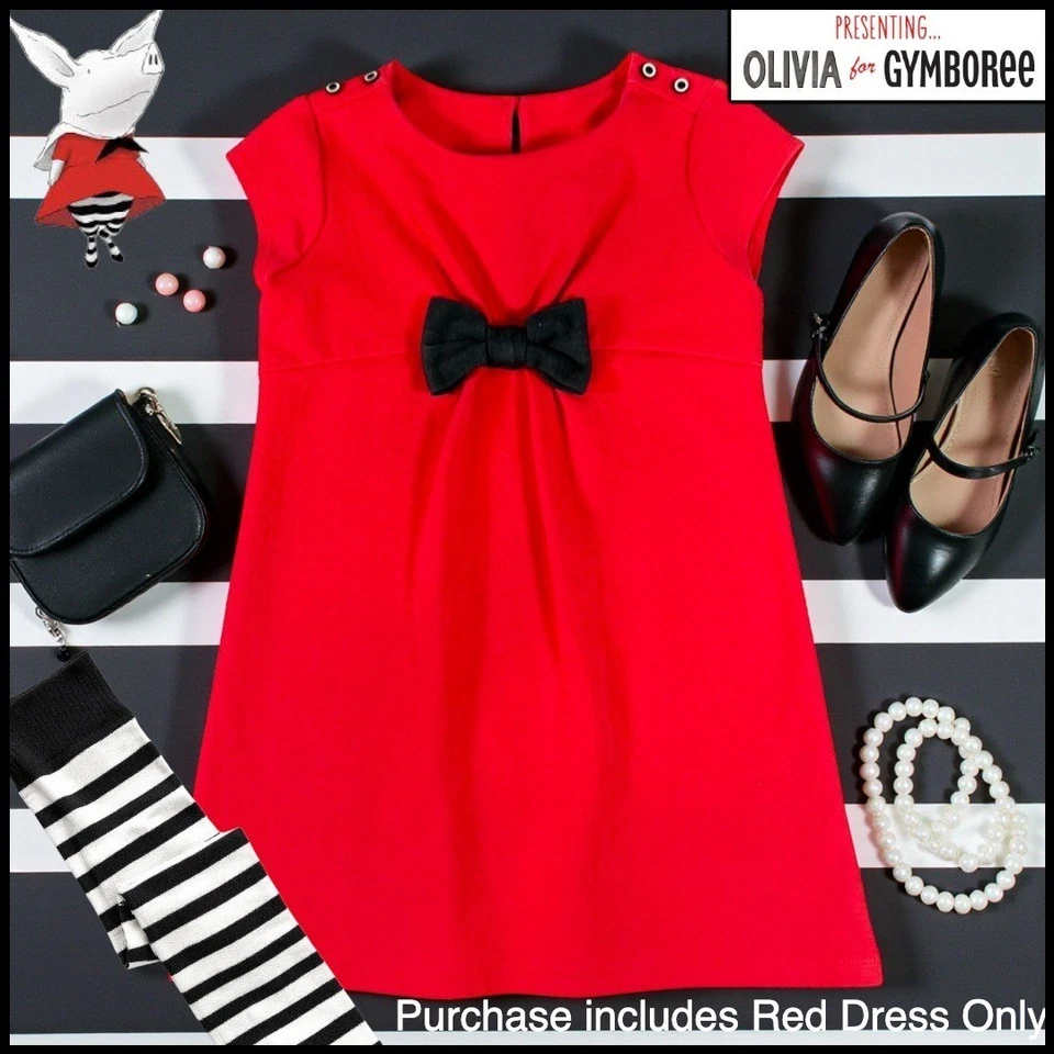 Gymboree Olivia the Pig Collaboration Red Dress Black Bow Girls 6 Holiday Annie - Image 1 of 4