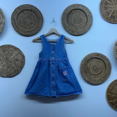 Винтажный 90-х Lee джинсы синий кнопка вверх без рукавов джинсовой ткани Jean платье девочек 6 - Изображение 1 из 4