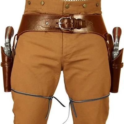 Leather Double Gun Holster - Medieval Retro Belt Case - Western Cowboy Revolv... - Image 1 of 4