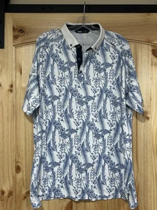 UNRL Men’s Polo White With Blue Floral Print Accents Of Brown Size XL - Picture 1 of 6