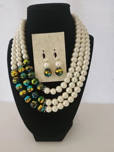 3 Strang Perlenkette und Ohrring Set (mehrfarbig) - Bild 1 von 11