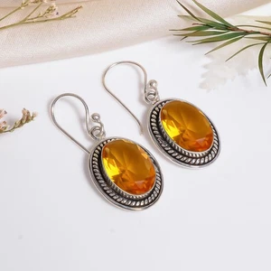 Citrine Earring, 925 Sterling Silver Handmade Gemstone Earring " - Picture 1 of 4