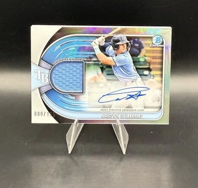 CARSON WILLIAMS 2025 BOWMAN CHROME PLAYER WORN PATCH AUTO /150 BCAR-CW RAYS - Image 1 of 2