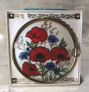 Handpainted Stained Glass Suncatcher 'Poppies And Cornflowers' Made In Scotland - Picture 1 of 7
