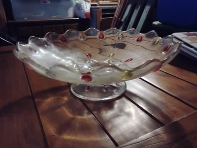 Indiana Glass Company No. 1011 Teardrop Compote Ruby Blue & Yellow Stain Tears - Image 1 of 4