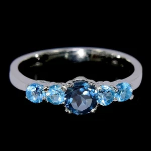 GENUINE AAAA LONDON & SWISS BLUE TOPAZ STERLING 925 SILVER RING SIZE 7.5 - Picture 1 of 6