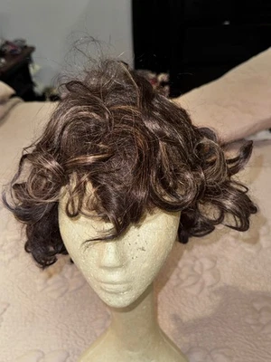 New Born Free Brand human hair wig curly brown w/highlights - Image 1 of 4