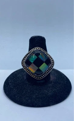 Sterling Silver Checkerboard Aurora Opal Doublet Sz 6 3/4 Ring 7.8g - Image 1 of 4