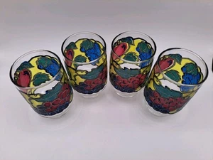 Vintage/MCM Libbey Fruits & Berries Stained Glass Juice Glasses Set of 4 - Picture 1 of 15