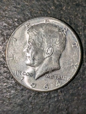 1964 50c Silver Kennedy Half Dollar Uncirculated Bu+ Struck Through Grease Error - Image 1 of 4