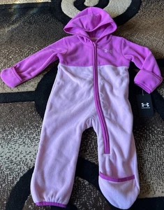 Tuta Under Armour rosa pile bunting zip cappuccio bambina taglia 12M nuova con etichette $50 - Foto 1 di 11