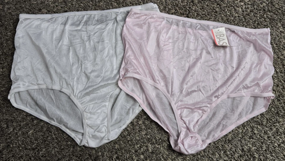 Nuevo con etiquetas Bragas de nailon Simply Basic vintage blancas y rosas Sissy Panty talla 10 Foto 1 de 4
