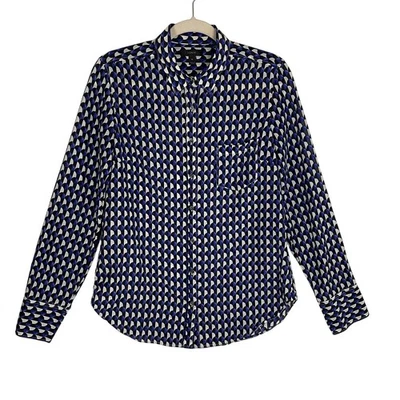 Camisa para mujer J.Crew talla 10 azul geométrica con botones mezcla de algodón y seda Foto 1 de 4