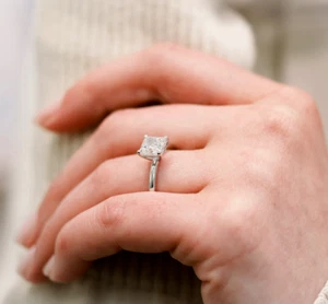 2 Carat Princess Cut Engagement Ring IGI Lab Grown Diamond 18K White Gold E F VS - Picture 1 of 12