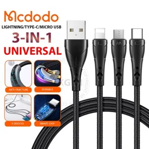 Mcdodo 3-In-1 USB To iPhone, Type C, Micro USB Charging Cable Data Cord Charger - Picture 1 of 6